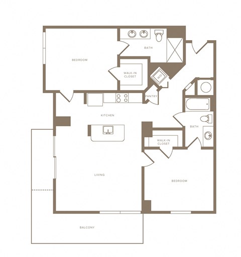 Floor plan for 2 beds, 2 baths, 1170 sqft